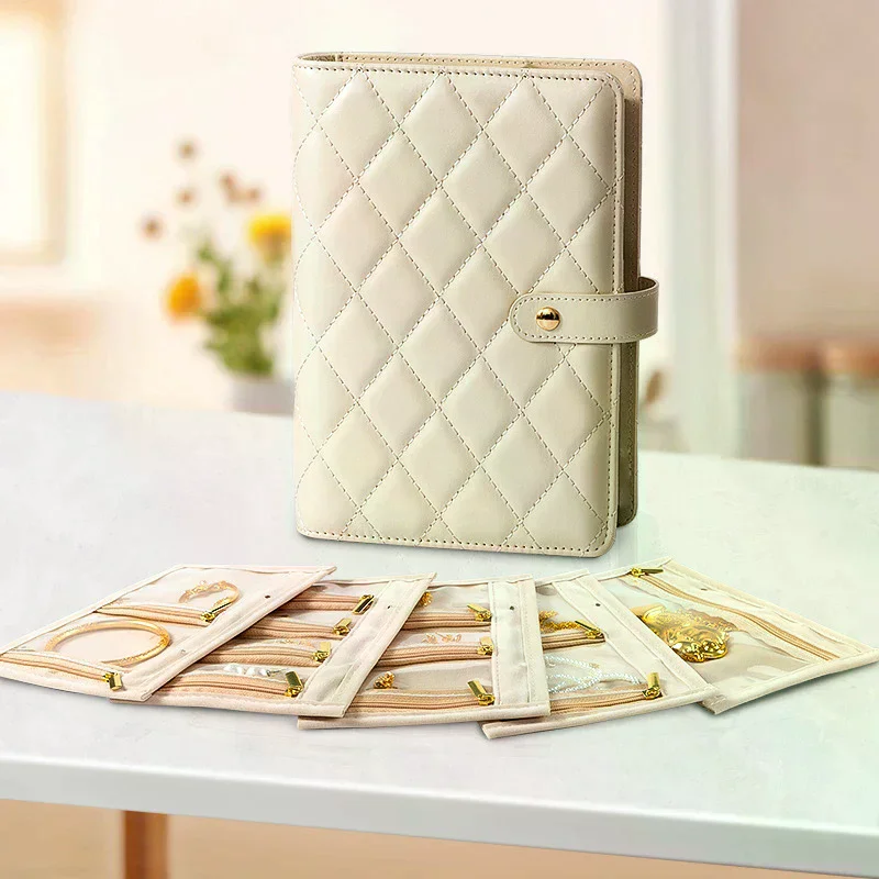 PU Leather Jewelry Storage Book Zipper Clear Pockets Jewelry Packaging Box Necklace Binder Storage Display Product For Women