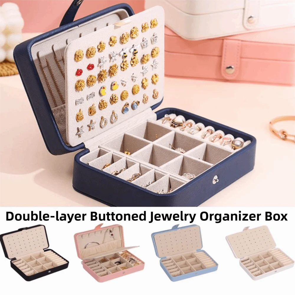 High-end Portable Jewelry Storage Box Exquisite Large Capacity Buttoned Jewelry Organizer Box Dustproof Double-layer