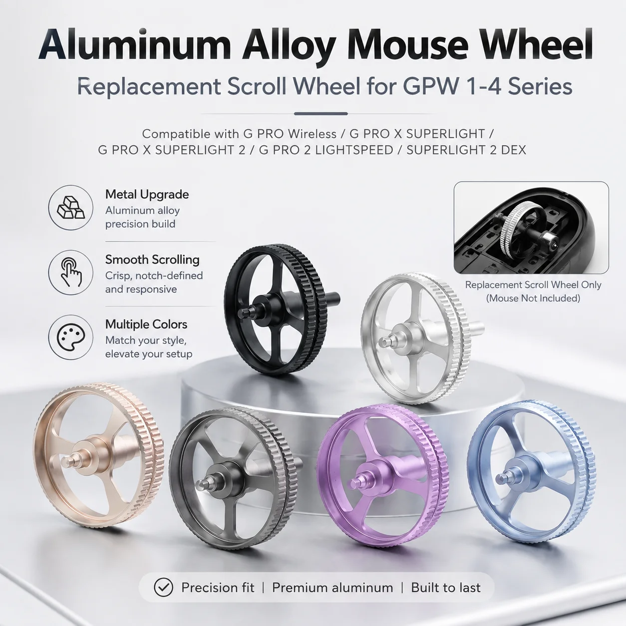 Aluminum Alloy Mouse Scroll Wheel Replacement for Logitech G102 G304 G305 Gaming Mouse Metal Roller Wheel Repair Part