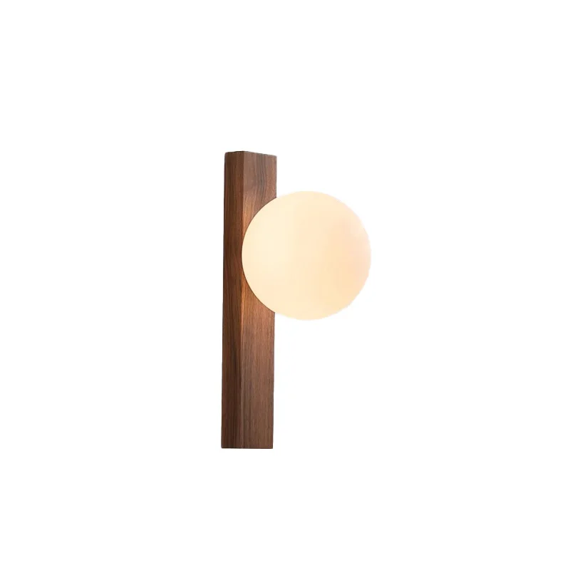 Walnut Wood Wall Lamp Milk White Glass Light Wabi-sabi Minimalist Light for Bedroom Living Room Aisle Balcony Bedside Wall Lamp