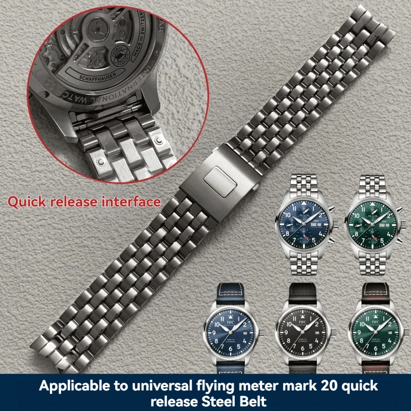Premium Quality Solid Steel Bracelet for IWC Mark XX, 20mm 21mm Quick Release Stainless Strap for Pilot's Watch