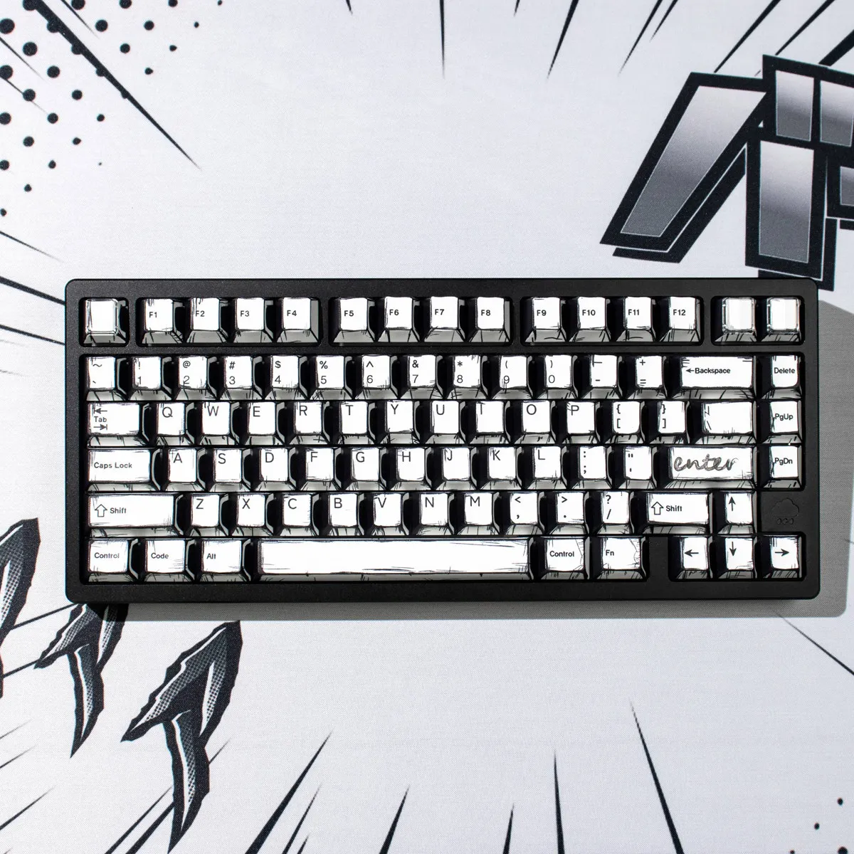 White Manga Keycaps PBT Cherry Profile PBT Keycaps  Retro Custom Anime Key Caps for Cherry MX Switches Mechanical Keyboard