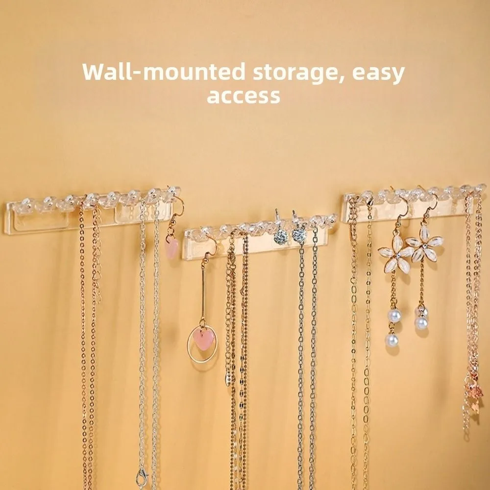 9Pcs 8 Hooks Necklace Holder Transparent Multi-Functional Earrings Necklace Organizer Wall Mounted Space Saving