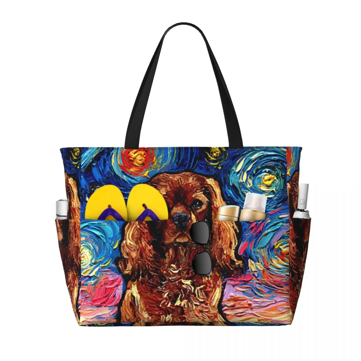 Ruby Dog Cavalier King Charles Spaniel Night Beach Tote Bag Sport Gym Yoga Duffle Large Tote Bag Women Travel Bag Fitness bag