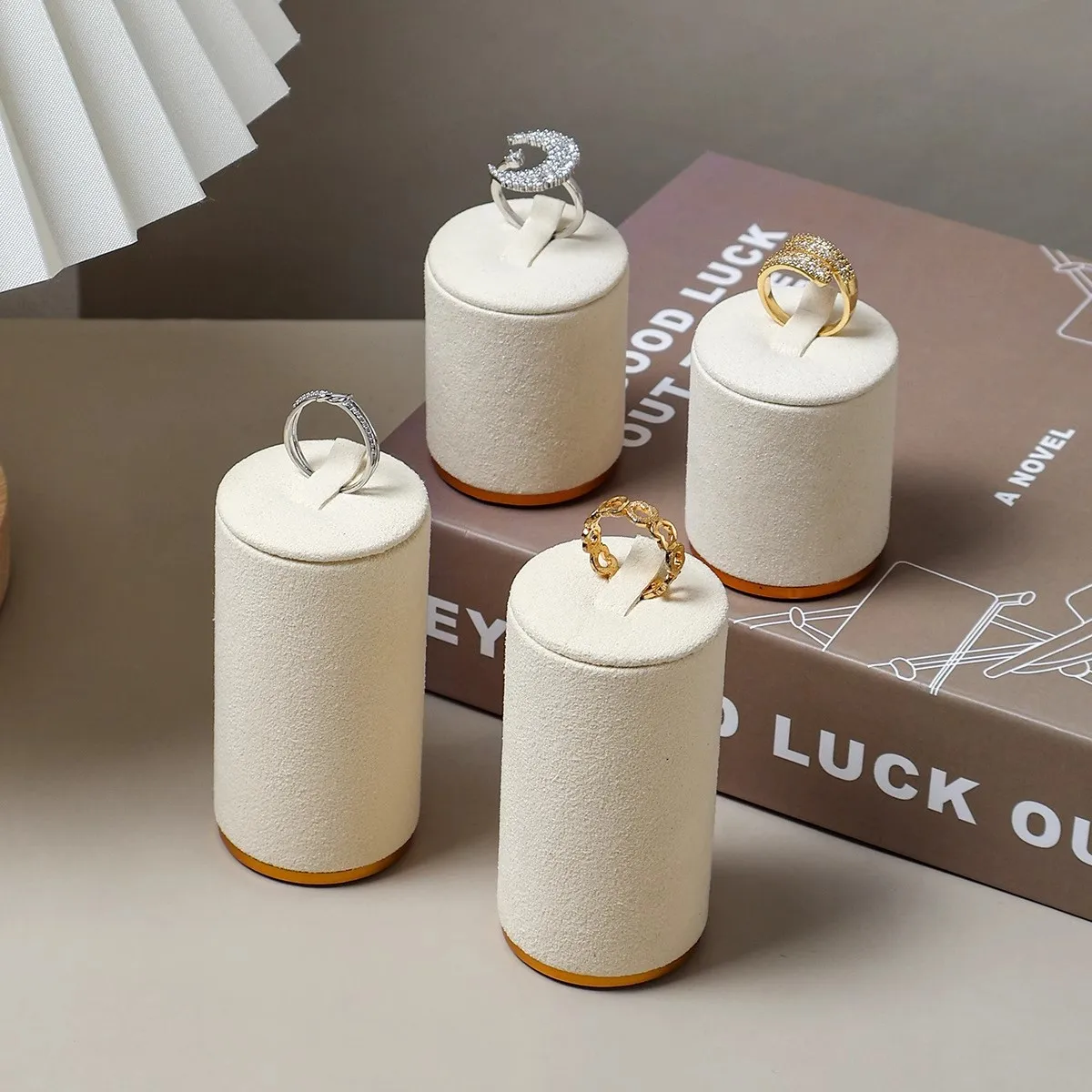 1pc Ultra-Fiber Ring Display Stand, Velvet High and Low Ring Metal Base, Jewelry Tower, Jewelry Storage Rack, Jewelry Organizer