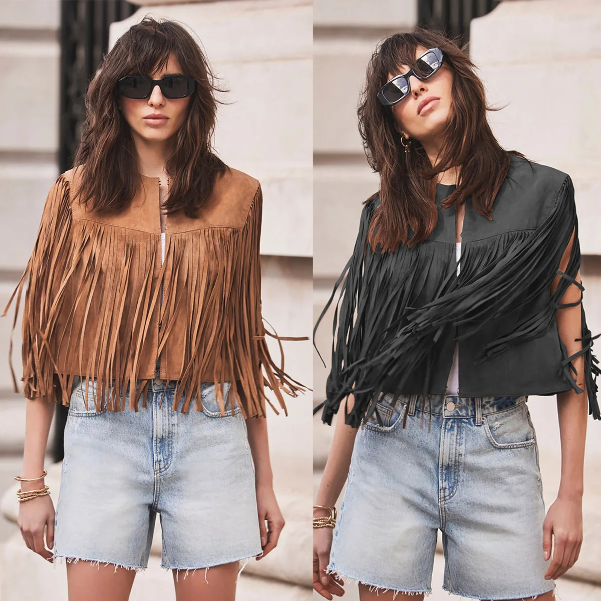 Women's Tassel Decoration Solid Color Suede Vest Waistcoat Elegant Commuter Comfortable Casual Versatile Slim Fit Vest Waistcoat