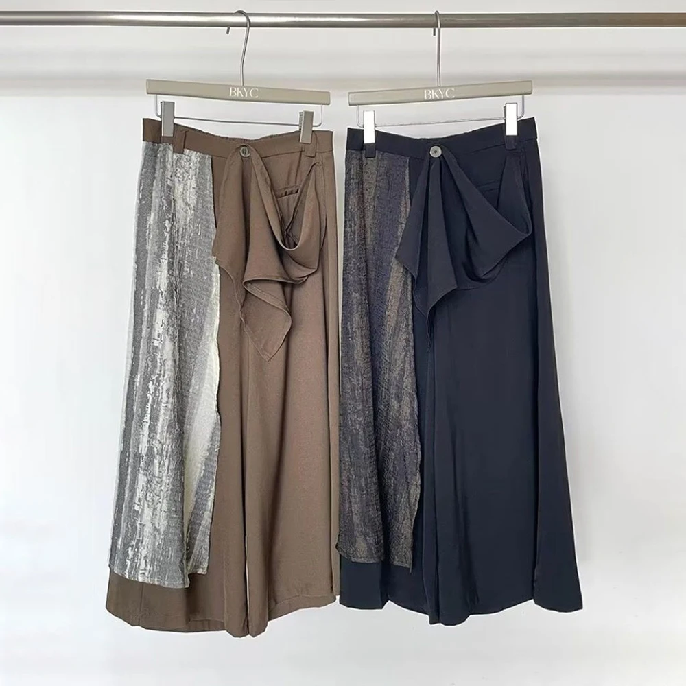2026 Summer New Men's Patchwork Skirt Pants American Retro Fashion Trendy High Street Casual Loose Fit Niche Men's Bottoms