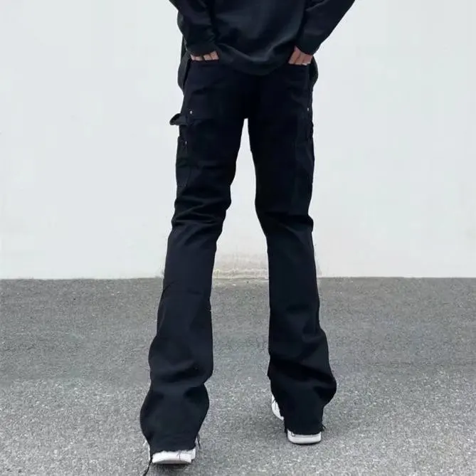 High Street Men's Zipper Jeans Hip Hop Design Slimming Straight Leg Casual Pants mid Waist Long Trousers Trendy  Color