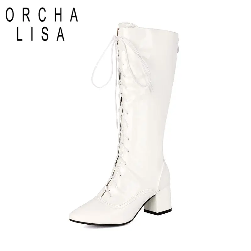 ORCHA LISA Tall Booties Champagne Female Sharp Front 6cm Thick Heel Height Zip Plus Fit 32 33 43 Comfort Everyday
