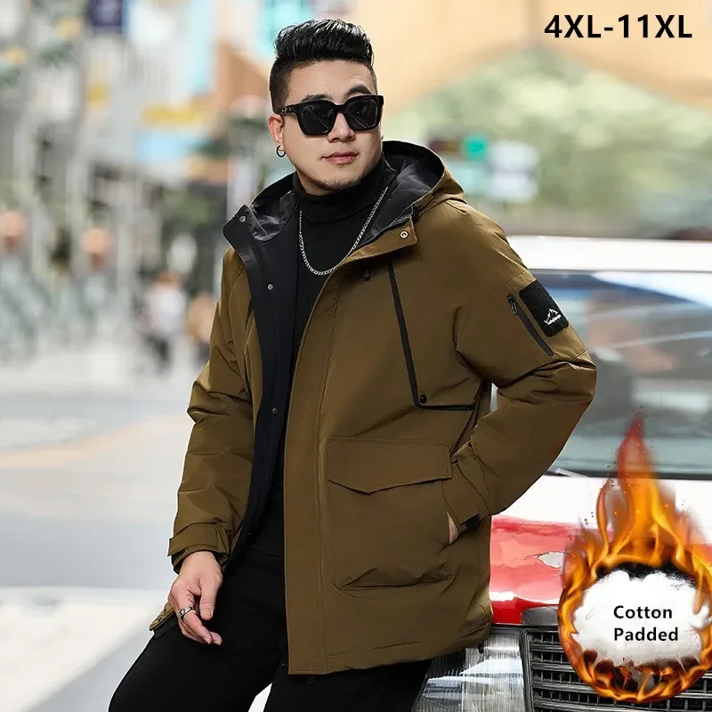 Men Winter Parkas 11XL 10XL Cargo Coat Loose Waterproof Thicken Plus Size 9XL 7XL Warm Hooded Jacket Coldproof Male Clothing