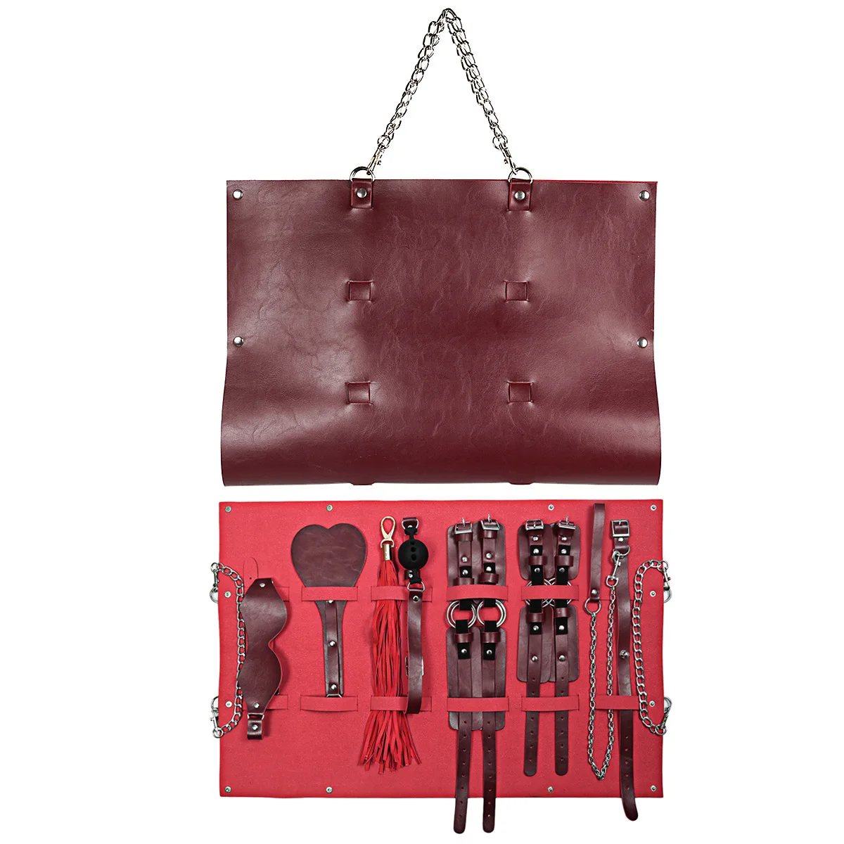 Portable Couple BDSM Restraint Bondage Gear with Storage Bag Handcuff Wrist Ankle Cuffs Sex Paddle Whip Mouth Ball Gag Leash Set