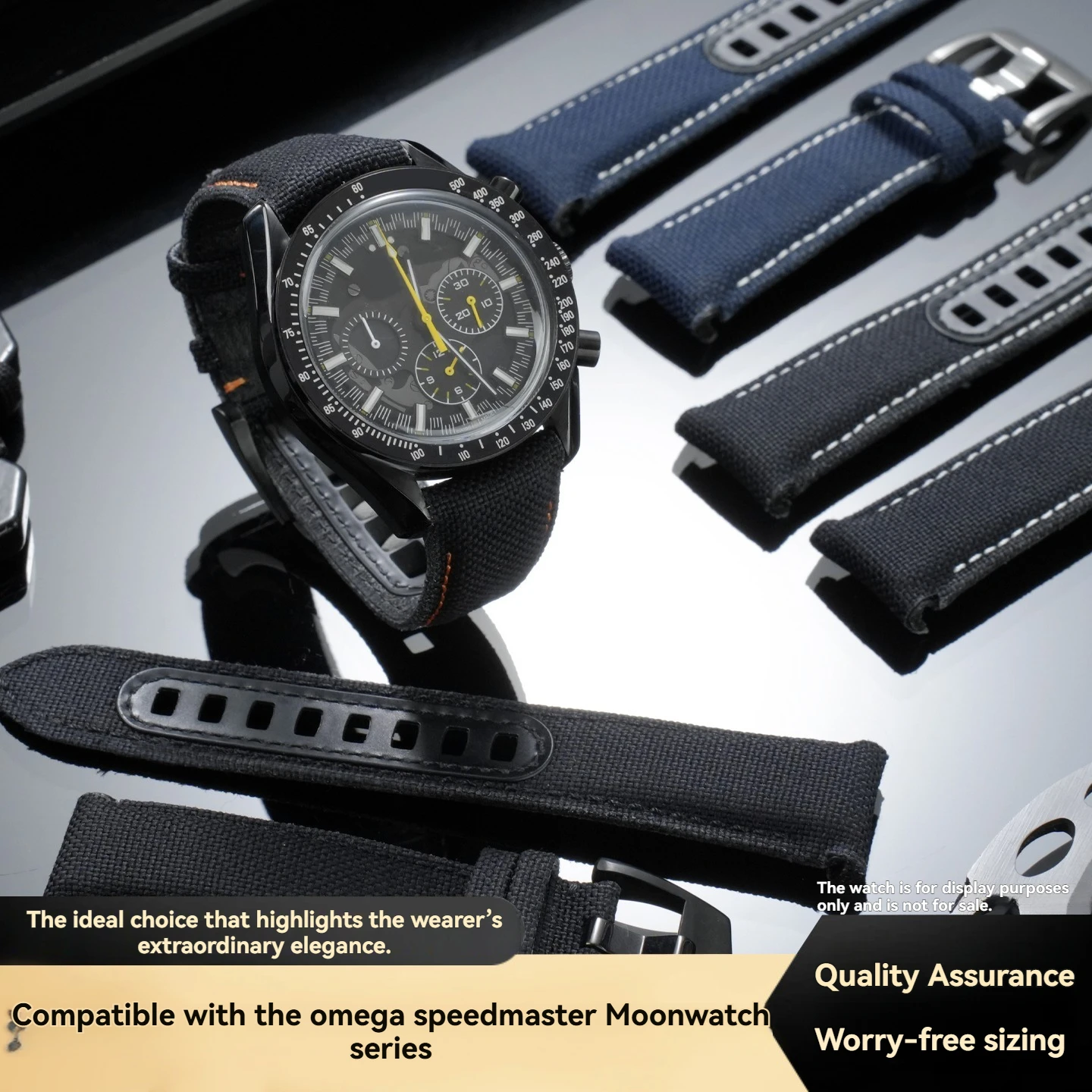 For OMEGA Speedmaster 311 Series Black Knight Dark Side of the Moon Apollo 8 with Breathable Nylon Canvas Sport Strap, 21 mm