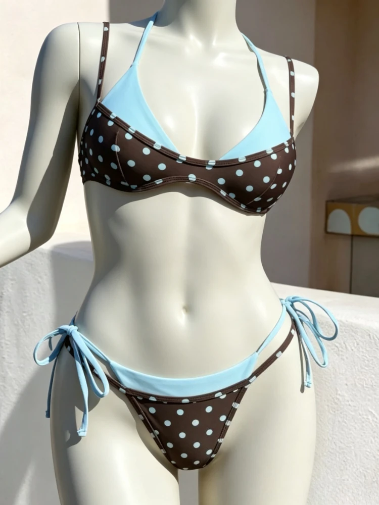 Y2K Lolita Harajuku Cute Women Two Piece Swimsuit Ruffle Print Crop Top Skirt Matching Outfit Summer Seaside Beach Holiday Wear