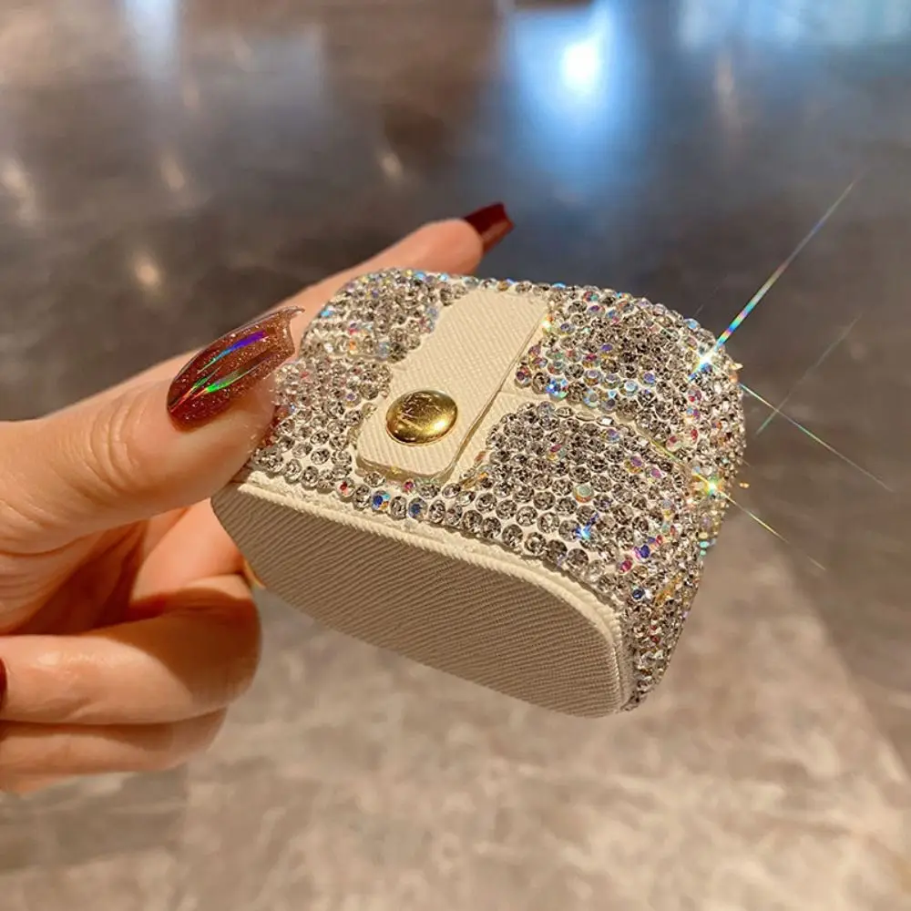 Bling Mini Rhinestone Ring box Creative Luxury Rhinestone Jewelry Box Square Silver Necklace Storage Case