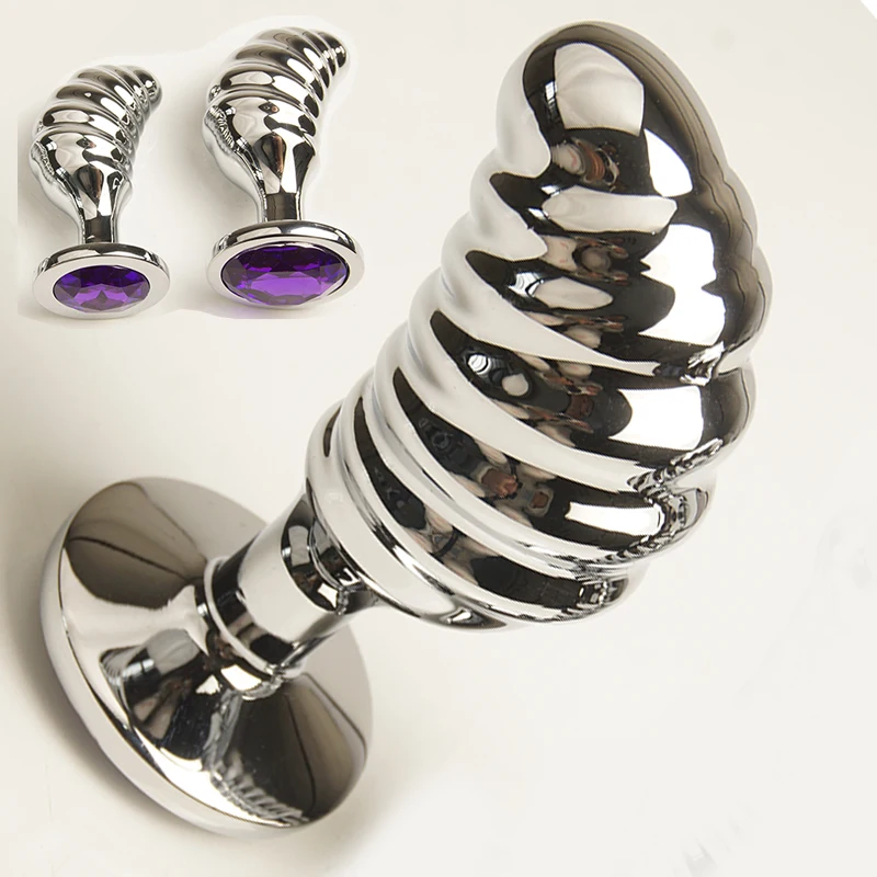 Metal Ribbed Butt Plug with Jewel,Aluminum Alloy Anal Sex Toys,Analplug Buttplug, Prostate Massager