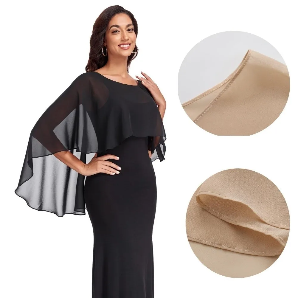 Solid Color Loose Fit Chiffon Cover Up Elegant Cloak Sheer Shawl Top Transparent Bohemian Chiffon Sunscreen Outerwear Vacation