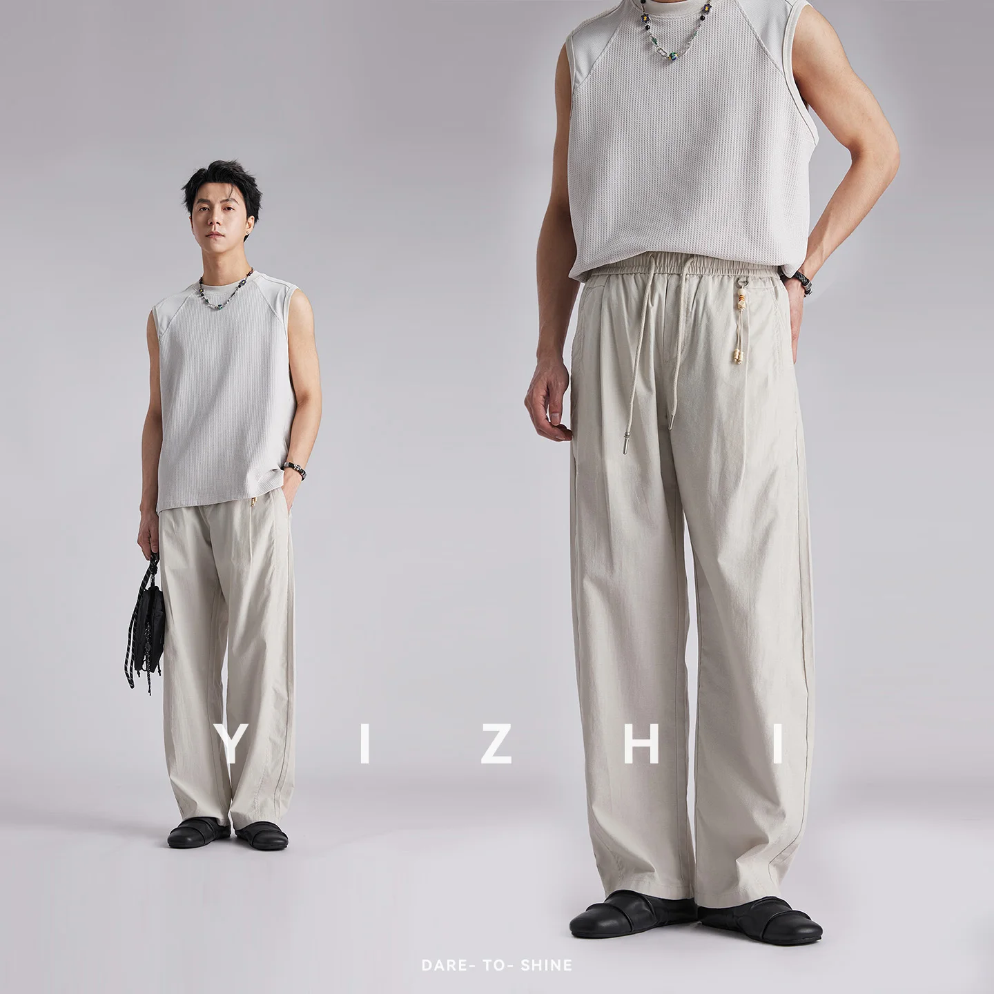 Fashion Men Linen Drape Elastic Waist Suit Pants 2026 Summer Loose Breathable Versatile Wide Leg Casual Trousers