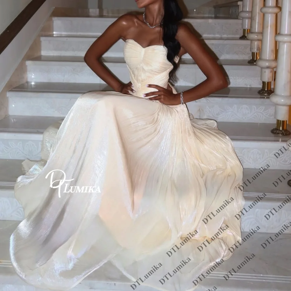 Strapless Ruched Evening Dress Shiny Flowy Long Bridal Gown for Women Formal Evening Prom Quinceanera Dress Custom Size & Color