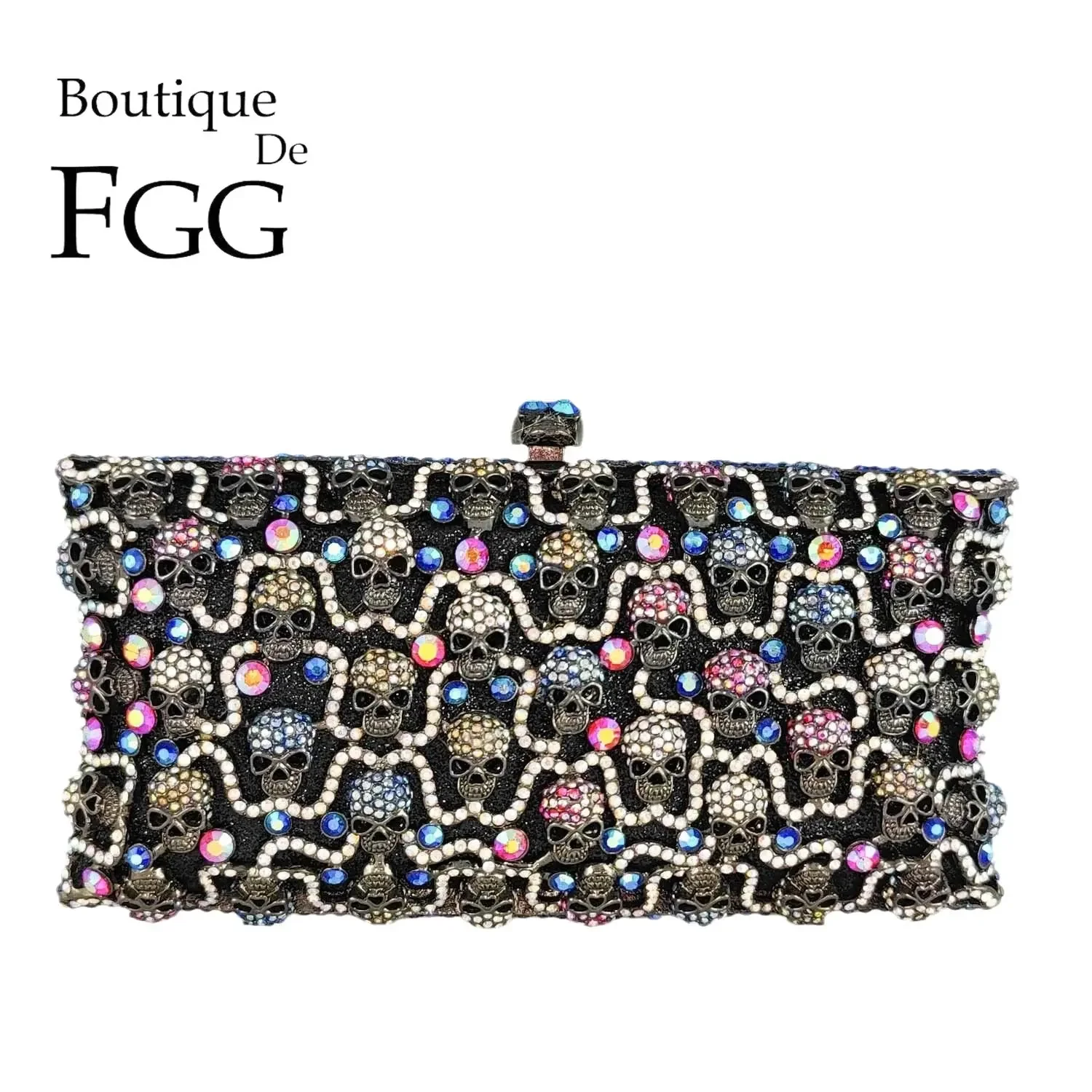 Boutique De FGG Novelty Skull Clutch Women Crystal Evening Bags Party Dinner Cocktail Rhinestone Clutch Purse Bridal Handbags