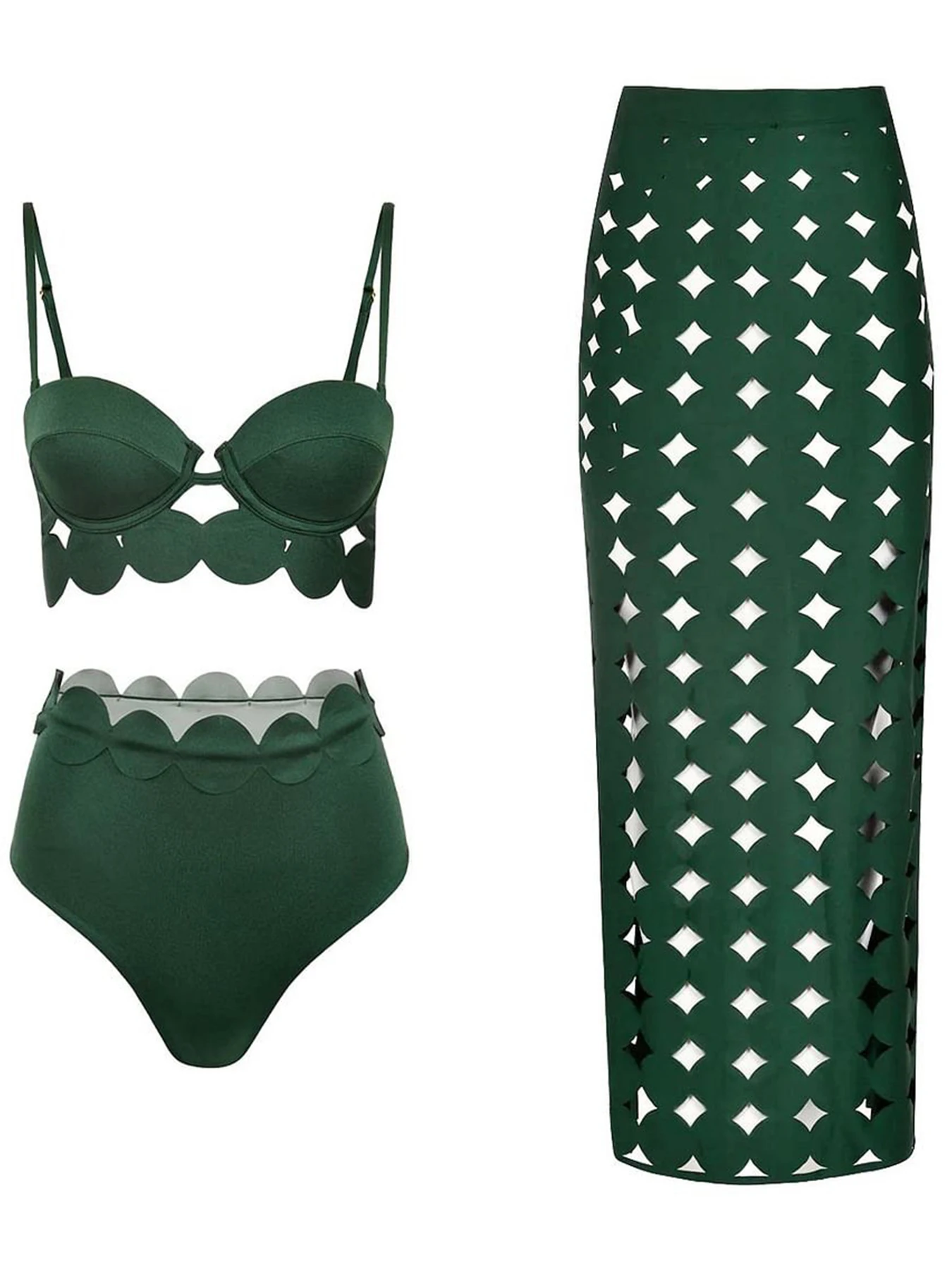 2025 New Cut Flower Three Pieces Bikini Sets Swimsuit For Women Push Up Swimwear Female High Waist Bathing Suit Summer Beachwear