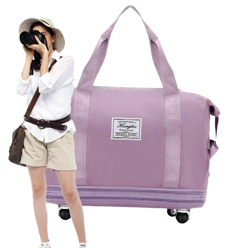 Portable Travel Bag for Student Moving Large Capacity Pure Color Clothes Hand Luggage Storage Bag for Women
