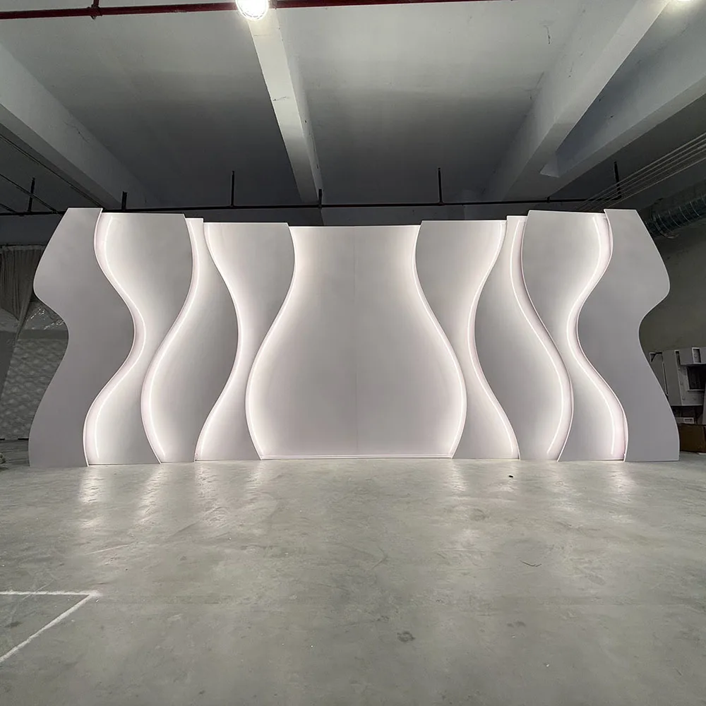 White Modern Classic Background with LED Light Wall Frame Decorations for Party Event Stage Backdrop Stand for Wedding Events