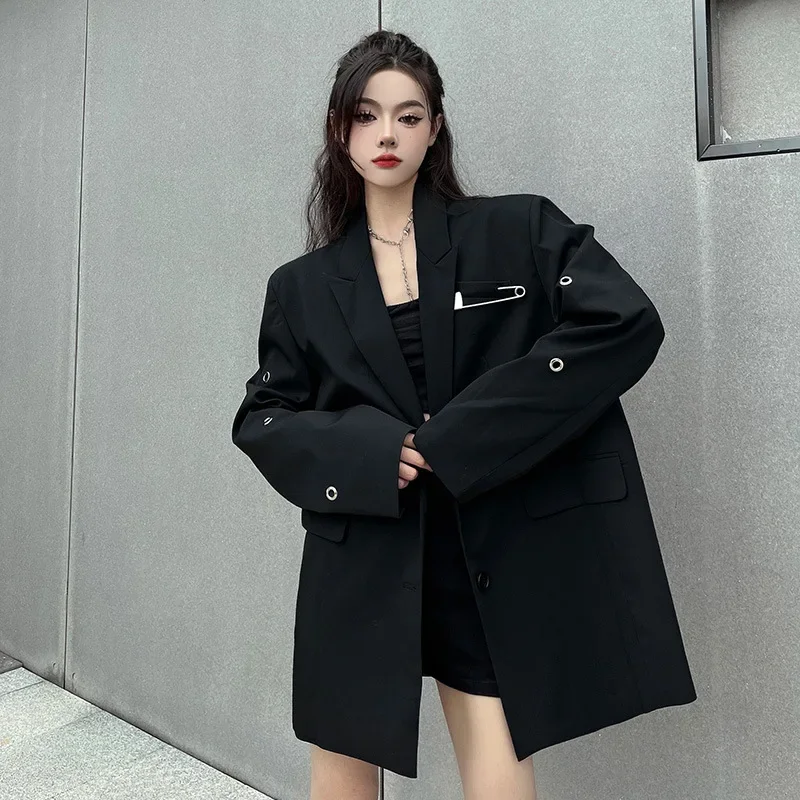 2025 Spring and Autumn Fashion Trend Oversize Office Lady Black Blazer Women's Solid Color High-end Fried Street Small Suit Top