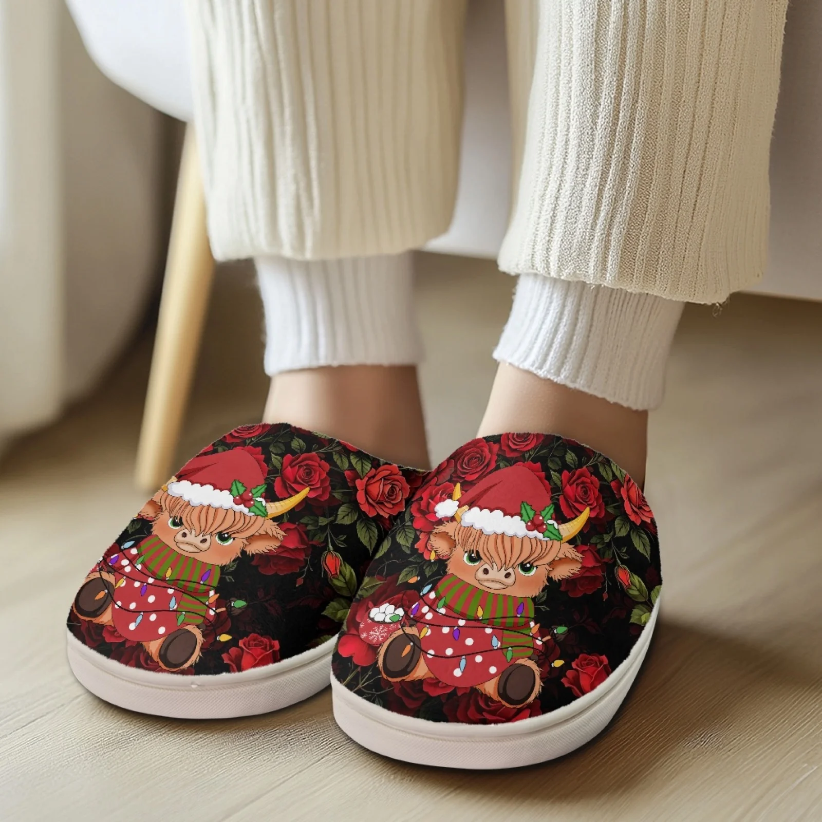 PENSTROLL Rose Cute Plush Slippers Flannel House Shoes Cozy Shoes For Teachers At Home Wfh Cozy Essentials Slippers