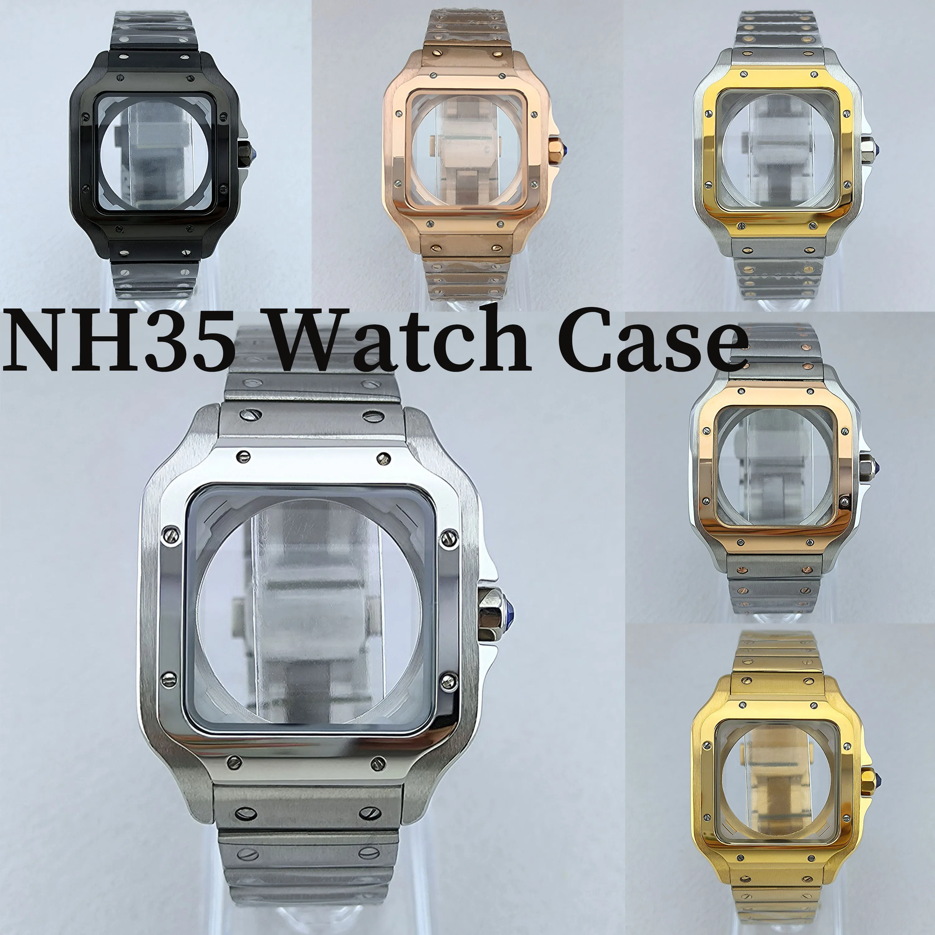 NH35 Square Watch Case 38mm Case Roman Dial Automatic Mechanical Men's Watch Stainless Steel Case Fit NH35 Accessories Case