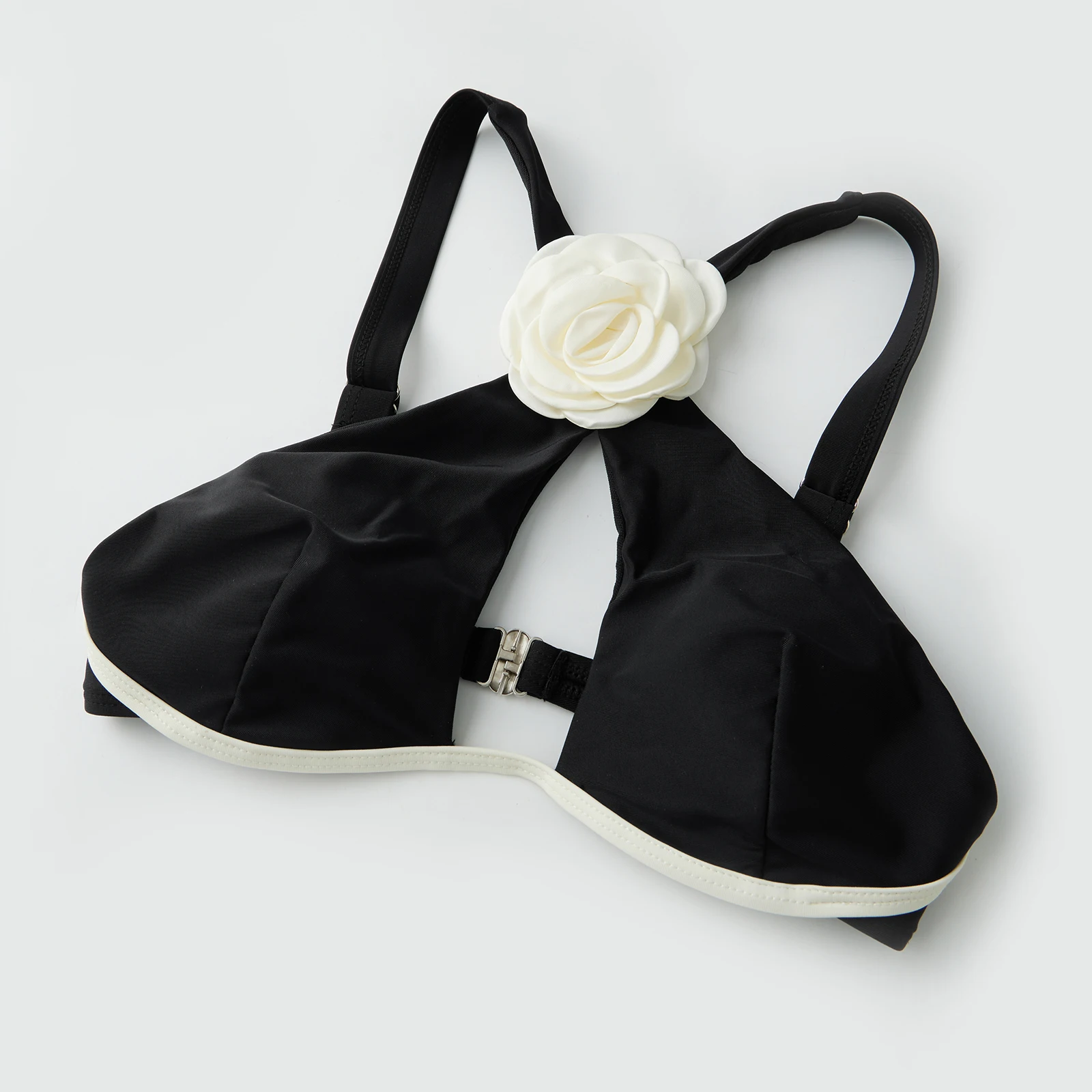 Women 2 Pieces Bikini Swimsuits 3D Flower Hollow-Out Front Sleeveless Bra Thong Bottoms Summer Swimwear Beach Bathing Suit