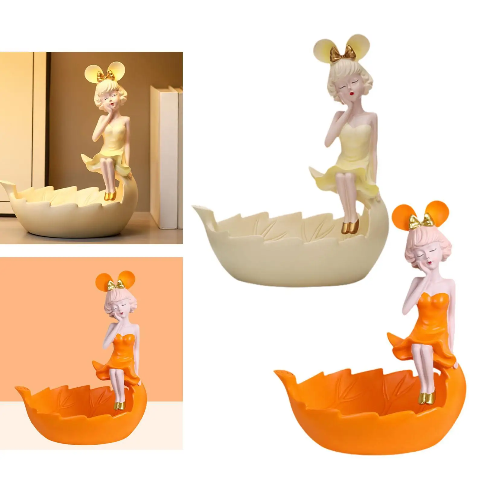 Jewelry Trinket Tray Girl Statue Modern Art Birthday Gift Key Bowl Candy Bowl for Vanity Living Room Entrance Entryway Bedroom