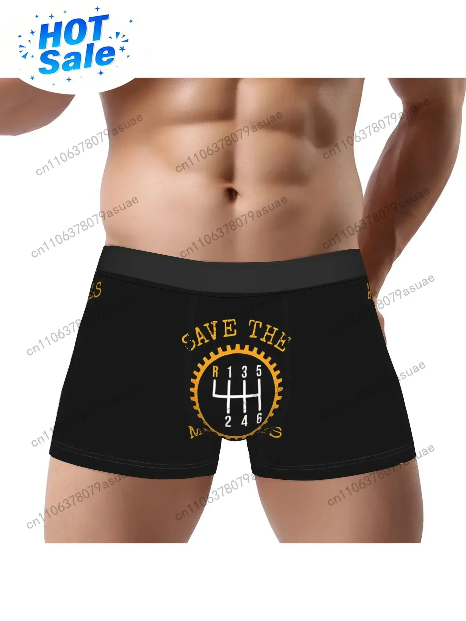 Save The Manuals Men's Boxer Briefs Automotive Enthusiast Underwear, Soft Everyday Racing Pants with Bold "SAVE THE Manual Black