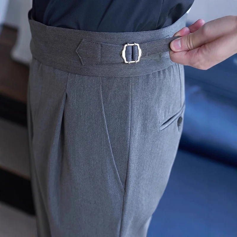Men's Spring Autumn Naples Style Dress Pants, Lightweight Business Casual Slim Tapered Ankle Length Pants