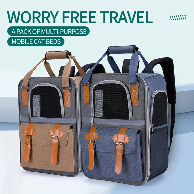 Dog and Cat Portable Travel Backpack Large Capacity Comfortable Breathable Pet Carrier Bag Puppy Cat Tote Bag Folding Pet Backpa