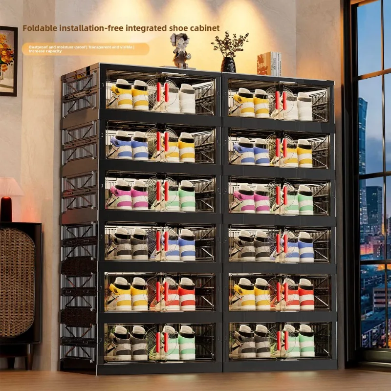 Shoe rack multi-layer household door installation-free simple folding shoe storage artifact integrated shoe cabinet against wall