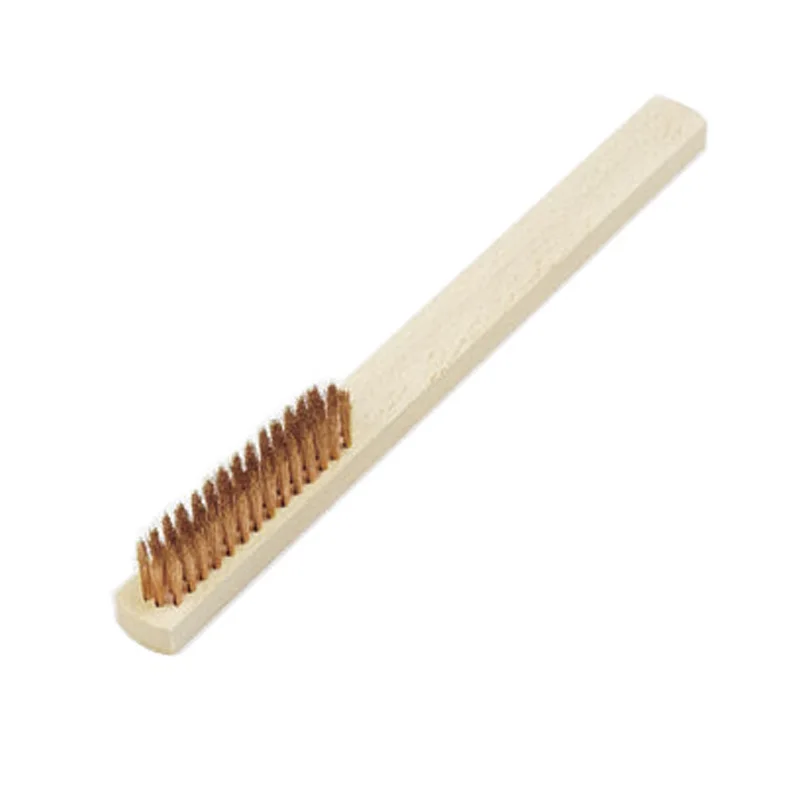 Japanese 4 Rows Brass Hand Brush 9-1/4 Inch Wood Handle Non-Scratch Brass Bristle for Jewelry Metal Soft Cleaning P