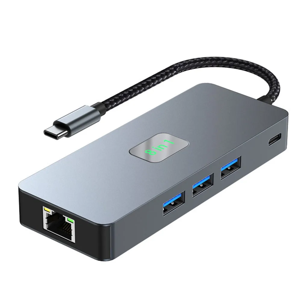 8-in-1 MST Docking Station Dual HDMI-compatible And DP 4K@60Hz 1000M Gigabit RJ45 3-Port USB 3.0 100W PD Type-C Hub Plug & Play