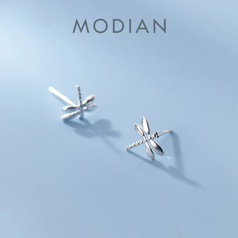 Modian Genuine 925 Sterling Silver Fresh Small Simple Dragonfly Stud Earrings for Girls And Kids Fine Sterling Silver Jewelry