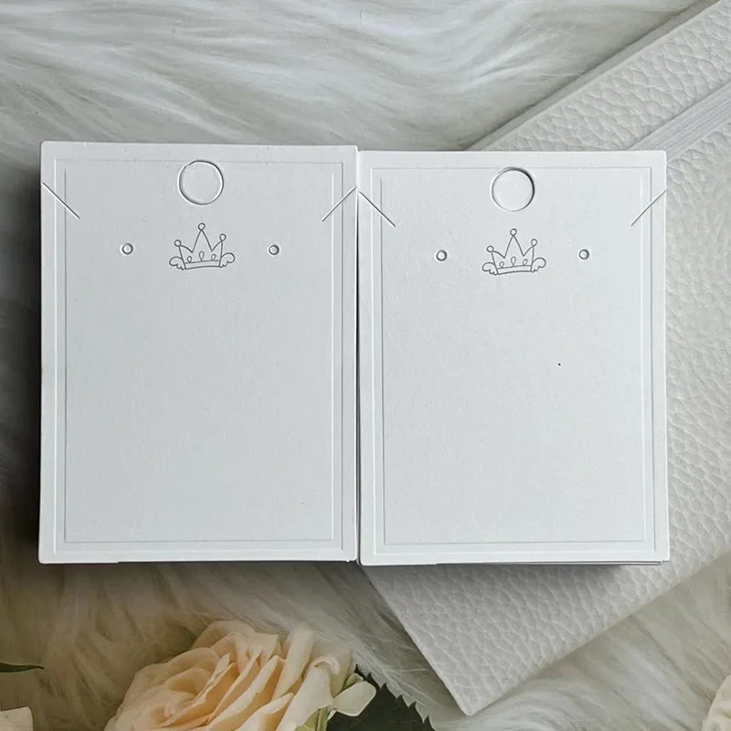 100pcs 6x8cm White Paper Jewelry Display Cards Crown Blank DIY Packaging for Earrings Necklaces Sets Handmade Small Business