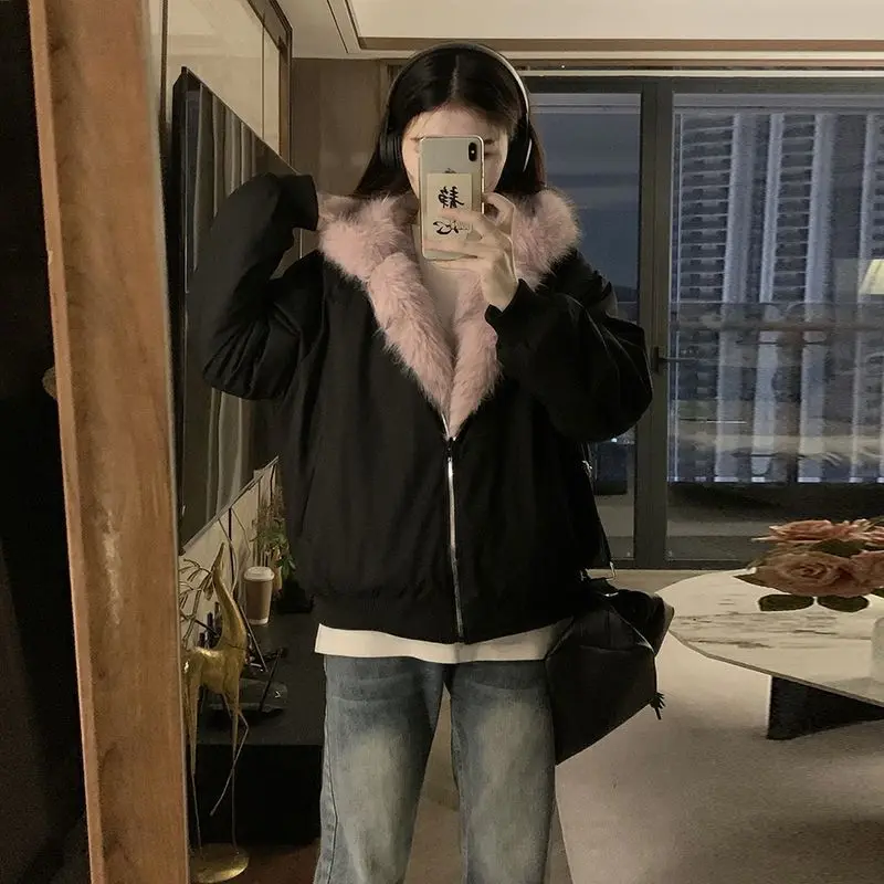 Fur Collar Short Seat Mountain Carving Retro Winter Hooded Cotton-padded Coat New Coat Thickened on Both Sides Cotton Clothes