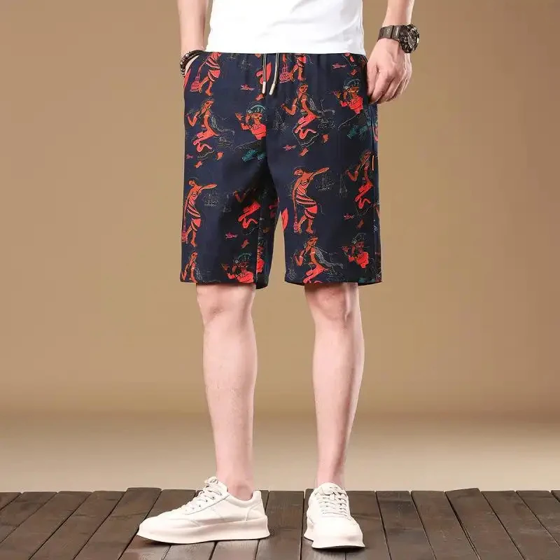 Casual summer ethnic patterned shorts for men, stylish and trendy loose shorts with drawstrings, stylish half-length pants for t