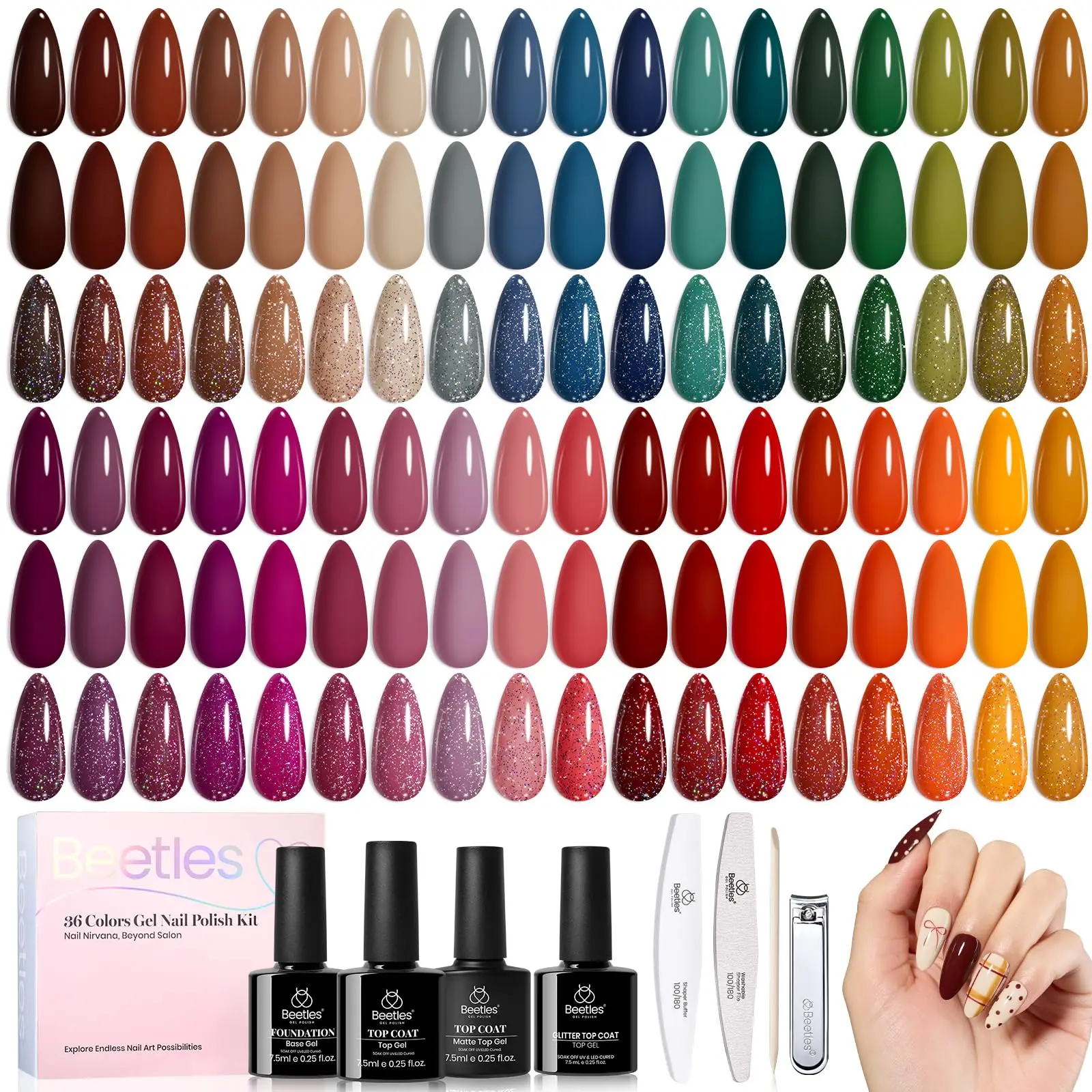 Beetles Fall Gel Nail Polish Set Waltz of Leaves Collection 36 Autumn Colors Nail Art Manicure Kit