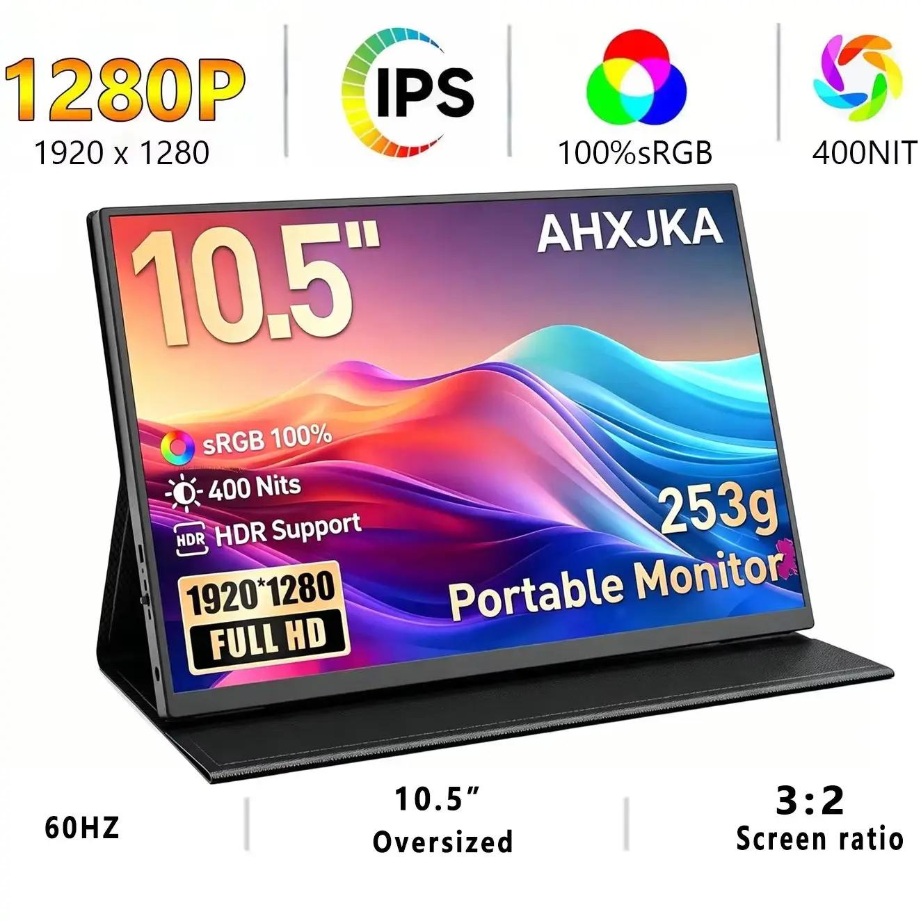 10.5Inch Portable Monitor 1920*1280P FHD IPS Display 100%sRGB Color Gamut UltraSlim Lightweight External Secondary Screen