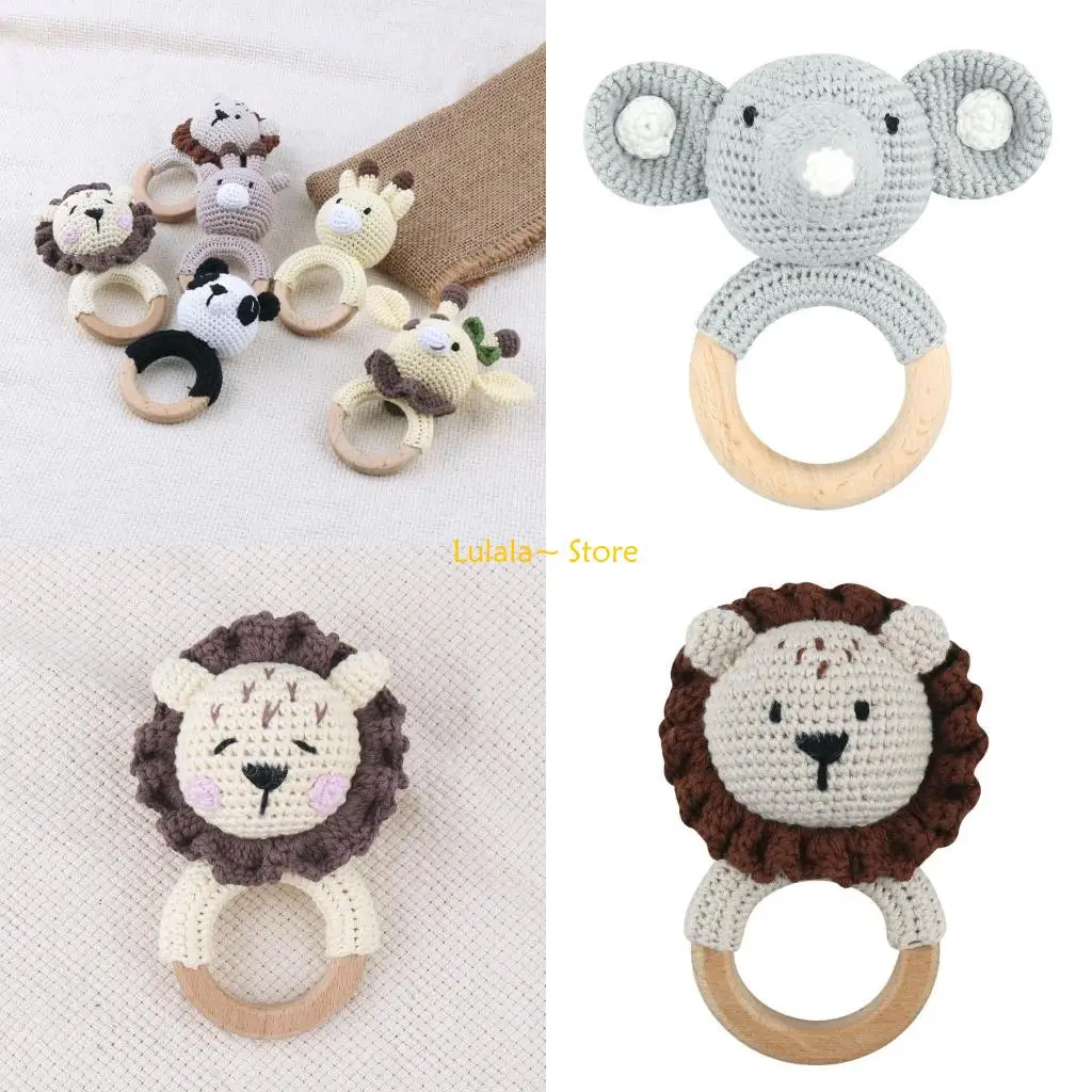 Y4QA Baby Toy Cotton Crochet Bunny Teething Ring- Teether Rattle Newborn Unisex