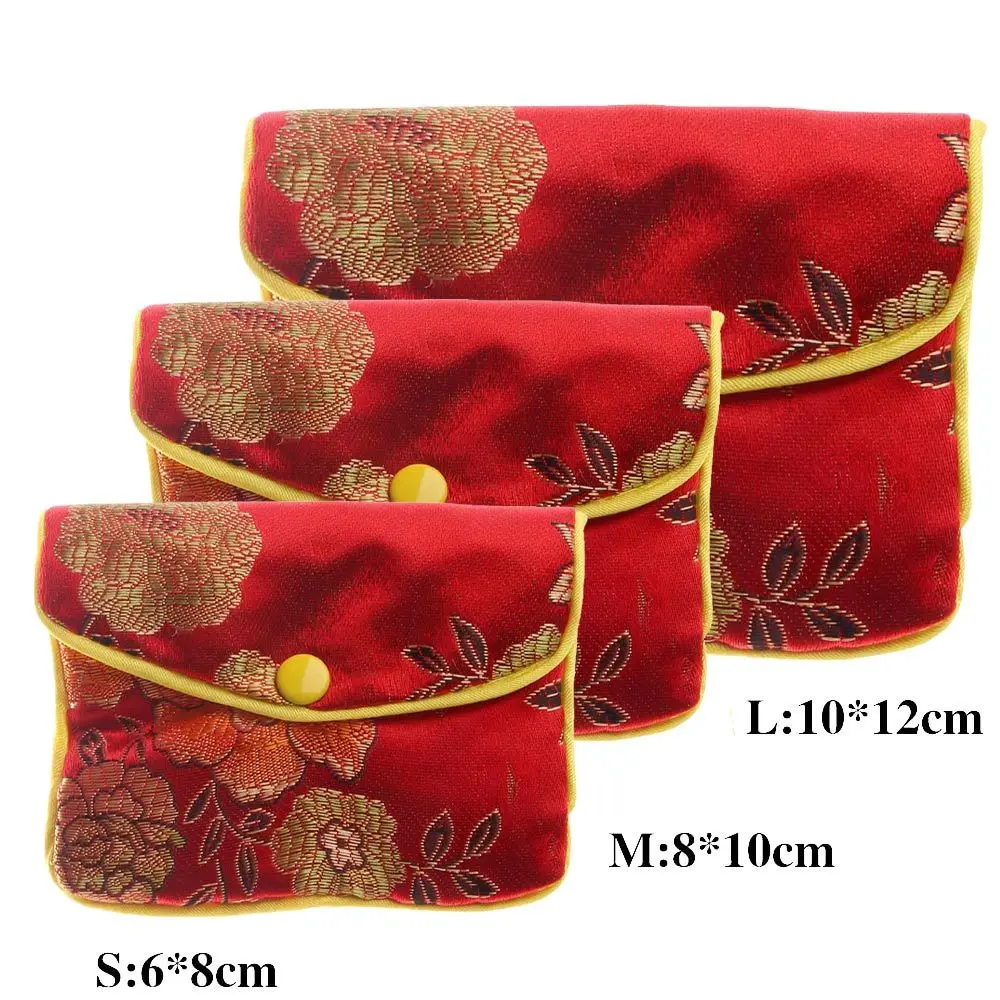 Silk Embroidery Necklace Purse Coin Purse Brocade Snap Buckle Handmade Chinese Handbags Jewelery Storage Wallet Jewelery Bag