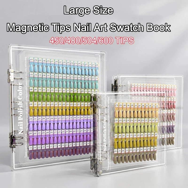 600/504/450 Magnetic Nail Tips Extra Large Display Nail Art Gel Color Sample Swatch Book Storage Manicure Testing Works Tools