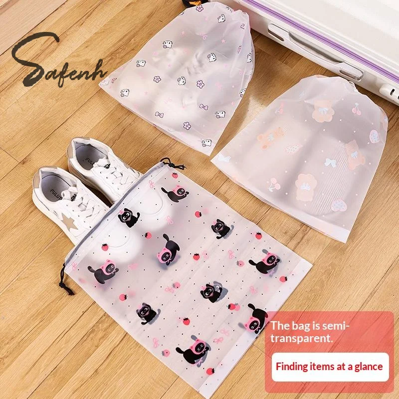 10Pcs Cute Cartoon Printed Drawstring Pocket With Waterproof Shoe Storage Drawstring Bag For Travel Luggage Sorting Home Storag