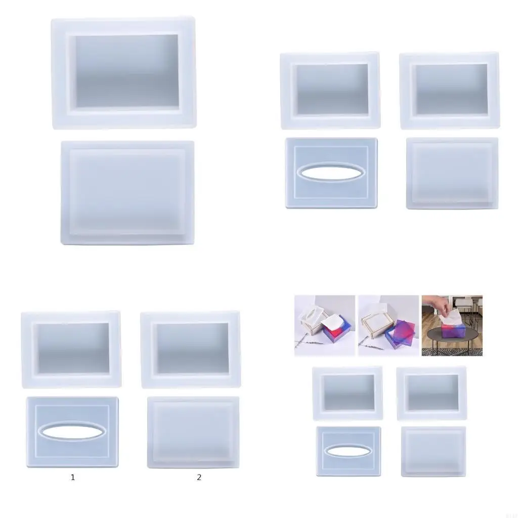 91AF Tissue Box Crystal Epoxy Resin Mold Jewelry Storage Napkin Holder Silicone Mould