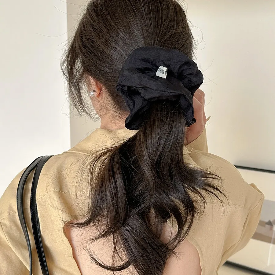 Scrunchie Hair Tie Large Soft Plush Fabric Sweet Simple Premium Elegant for Women Daily Use Black High Quality Comfortable