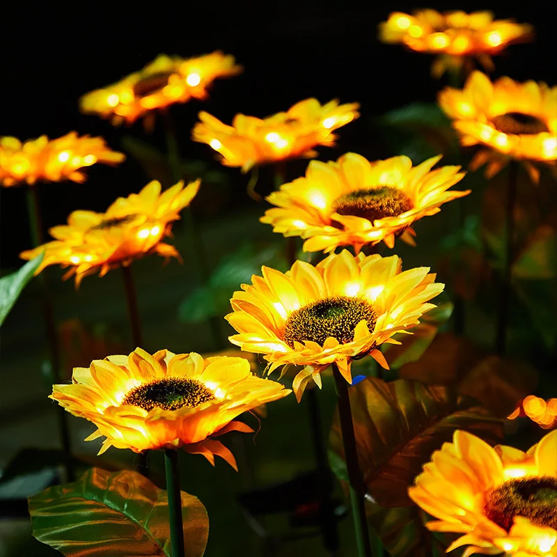 Solar Powered Sunflower Light 1/3Head Outdoor LED Ground Insert Lawn Lamp for Garden Lawn Courtyard Decoration Wedding Birthday